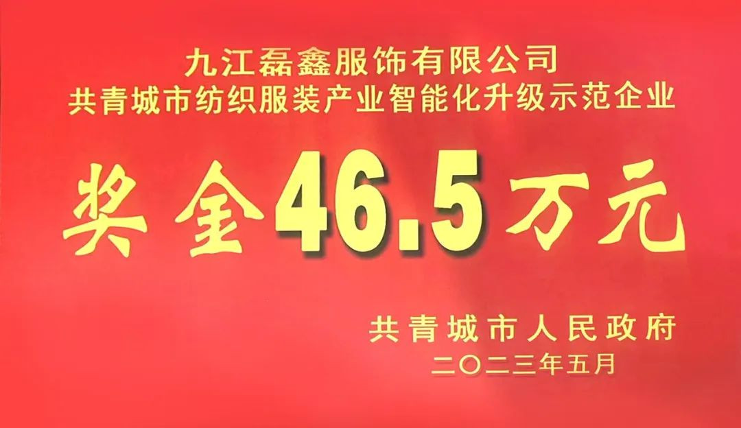 客戶新聞 | 磊鑫服飾榮獲紡織服裝產(chǎn)業(yè)智能化升級示范企業(yè)！